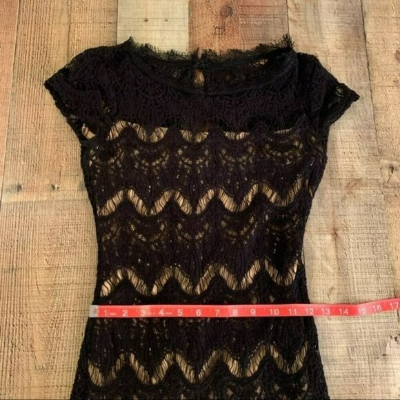 B. Darlin womens black lace mini dress with nude underlay - Picture 3 of 10